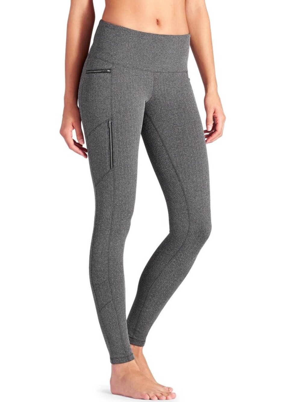 Athleta Sly Drifter Gray Herringbone Leggings S 4 Zip Pockets